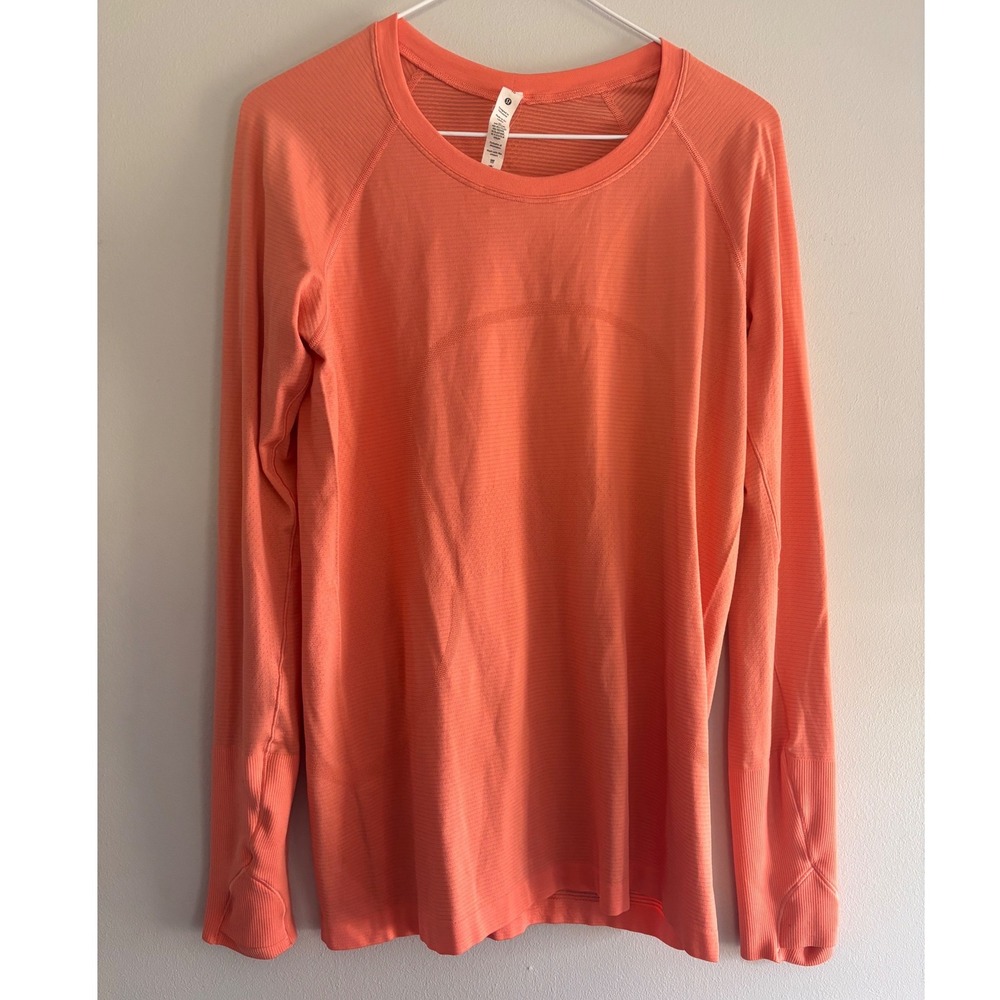 Lululemon Swiftly Tech Long-Sleeve Shirt 2.0 Race Length in Sunny Coral Size 10 - Picture 2 of 5